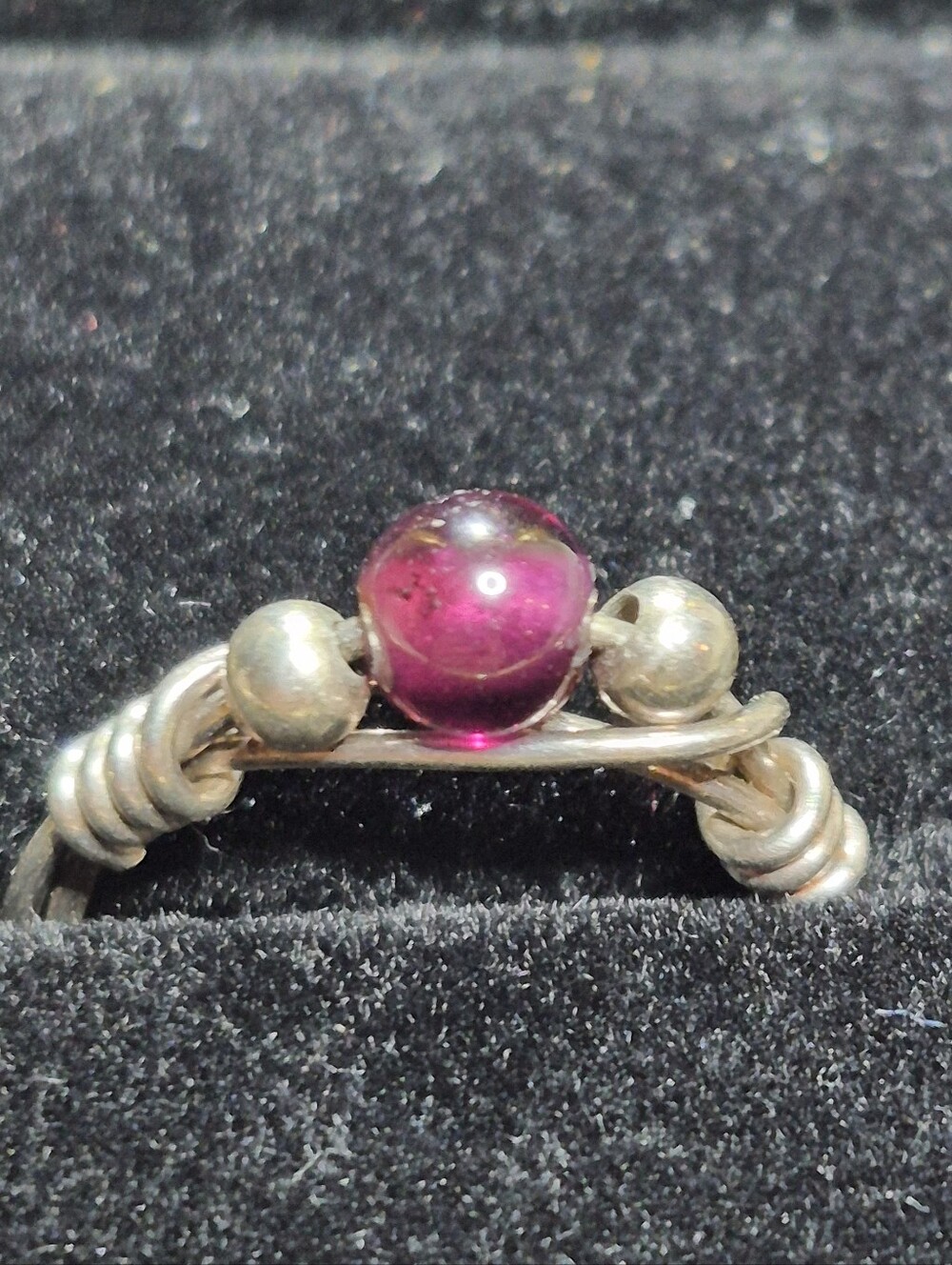 Boho Handcrafted Twisted Wire Wrapped Natural Garnet Bead Ring Size 7.5